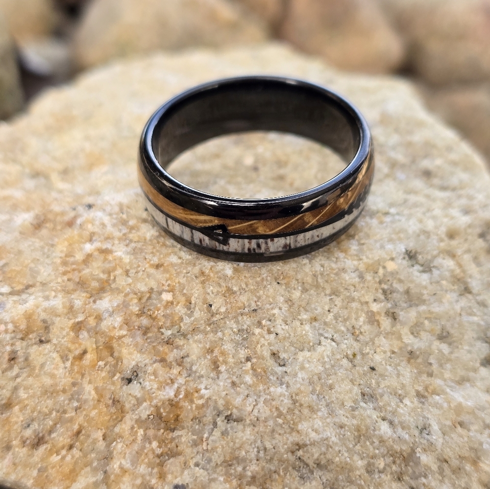 Deer Antler and Whiskey Barrel Ring - Picture 3 of 7